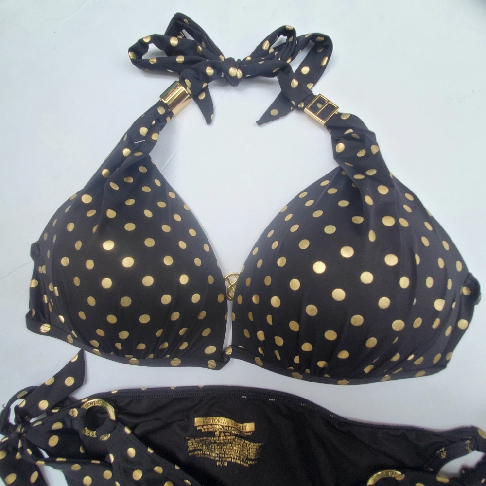 Victoria's Secret Black & Gold Polka-dot Bikini - Picture 5 of 11